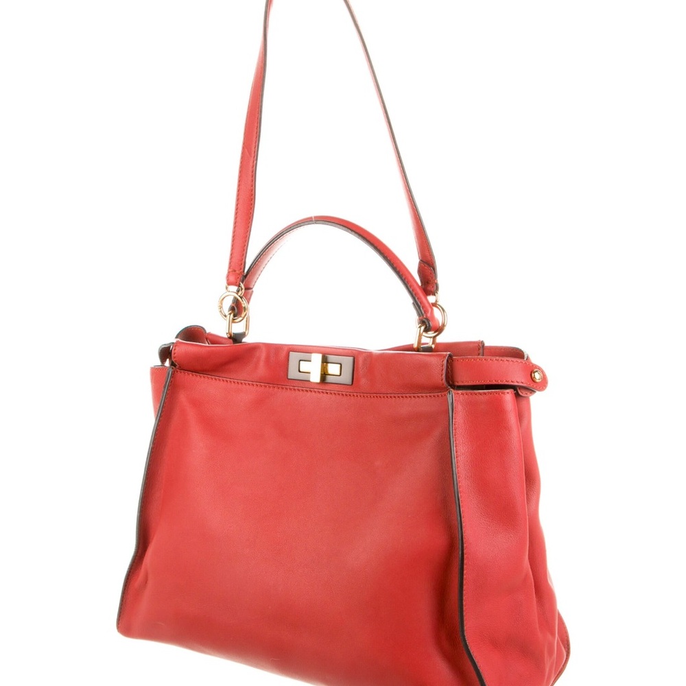 Fendi Large Peekaboo Top Handbag/ Red/ Authentic